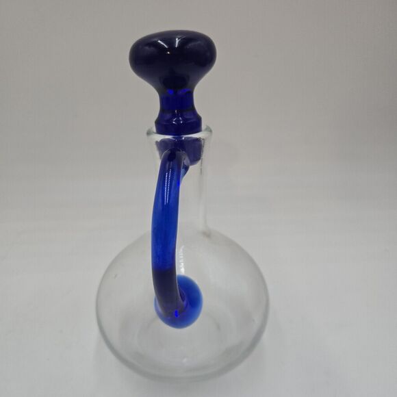 Vintage Cobalt Blue Pitcher Roman Art Hand Blown Glass Cruet With Stopper - Picture 2 of 4